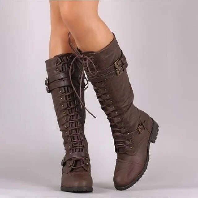 Retro Ladies Lace-up Boots with Buckle - Bella-Brown-2.5-The Livary