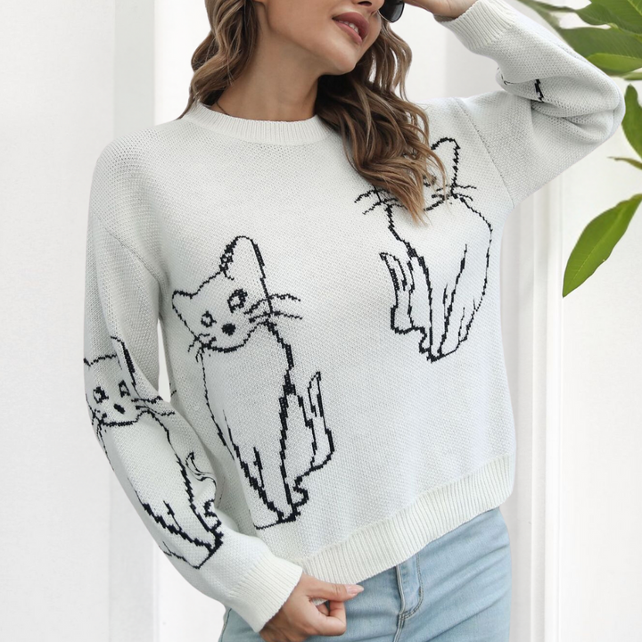 Kebell - Trendy Ladies' Sweater with Cats-Green-XS-The Livary