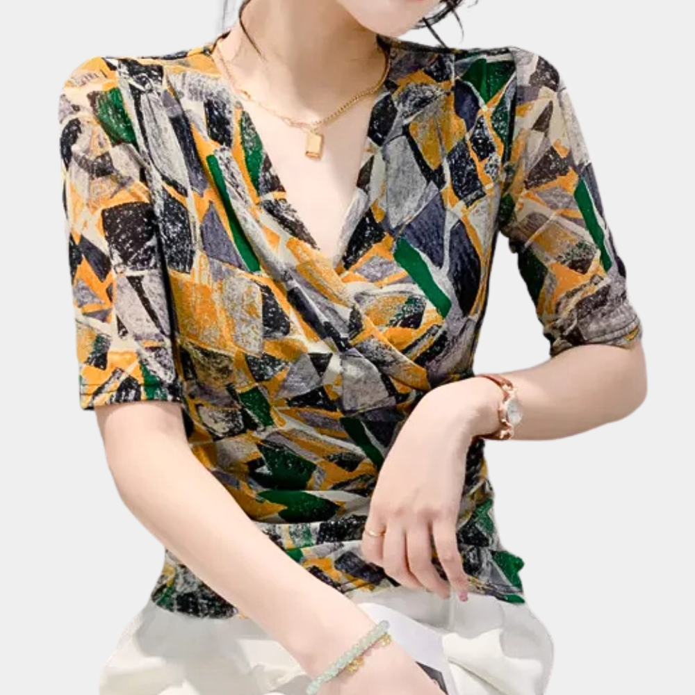 Cheerful V-Neck Blouse for Women - Aria-XS-The Livary