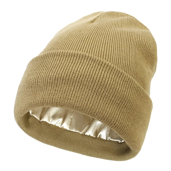Winter Beanie with Silk Lining - Noor-Khaki-The Livary
