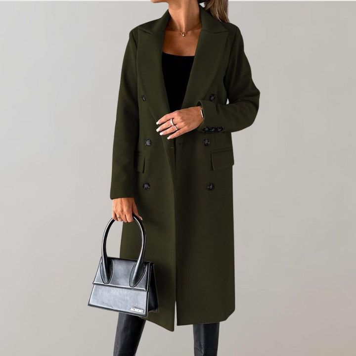Stylish Long Winter Coat for Women - Elara-Olive green-S-The Livary