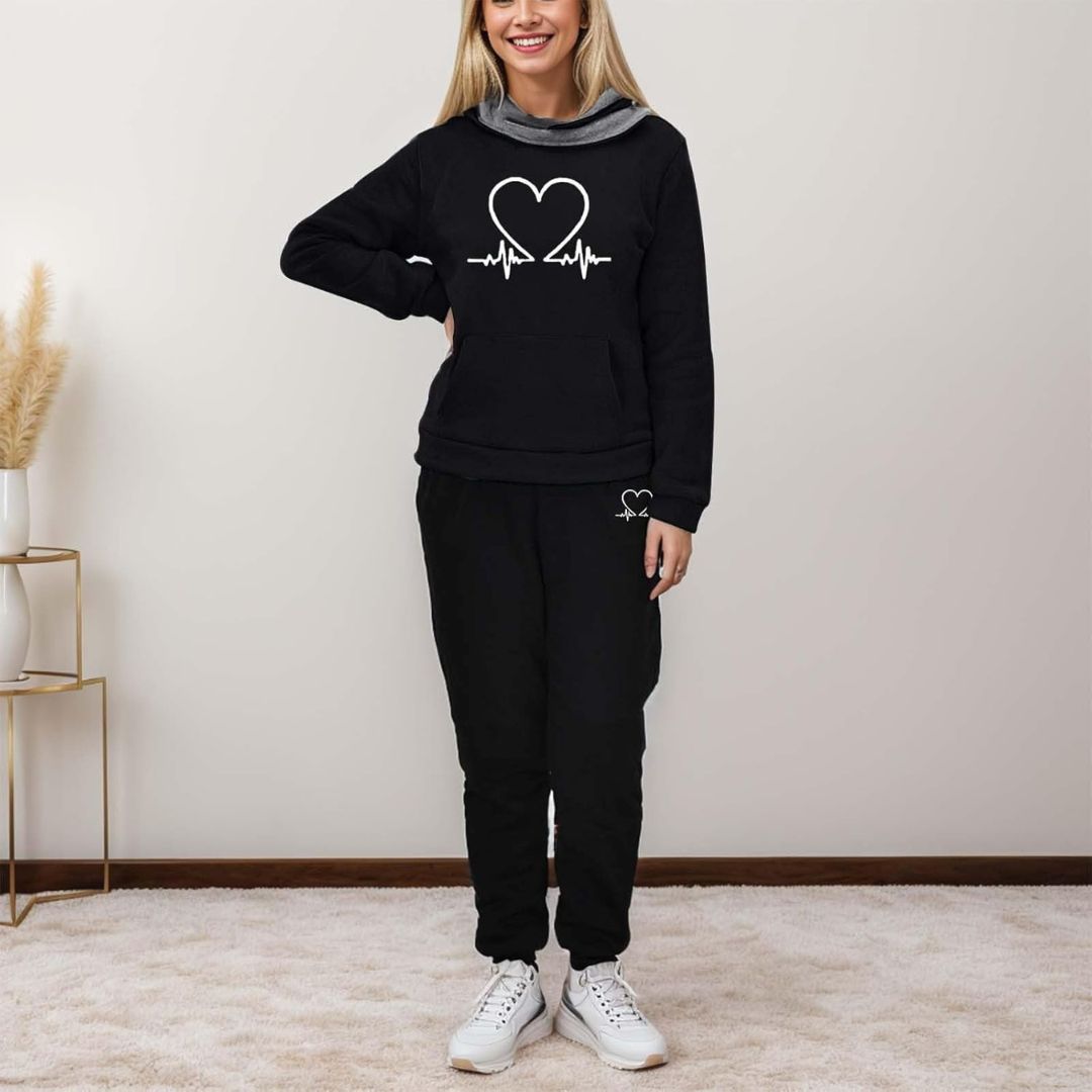 COMFORTABLE WOMEN'S TWO-PIECE TRACKSUIT - WARMFLEX™-Black-S-The Livary
