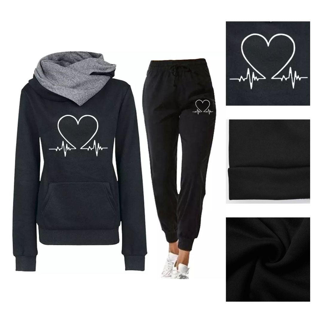 COMFORTABLE WOMEN'S TWO-PIECE TRACKSUIT - WARMFLEX™-Black-S-The Livary