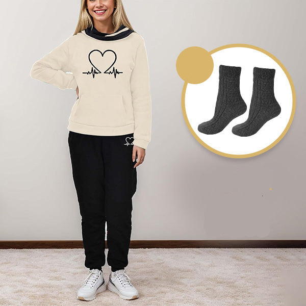 COMFORTABLE WOMEN'S TWO-PIECE TRACKSUIT - WARMFLEX™-Beige + 1 PAIR OF WARM SOCKS-S-The Livary