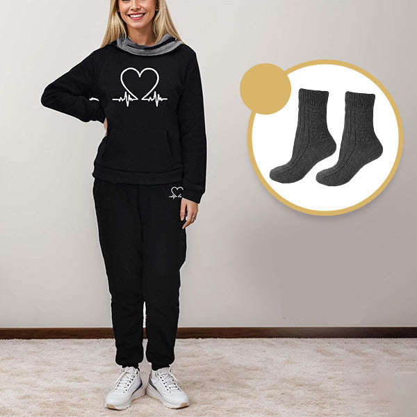 COMFORTABLE WOMEN'S TWO-PIECE TRACKSUIT - WARMFLEX™-Black + 1 PAIR OF WARM SOCKS-S-The Livary