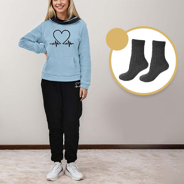 COMFORTABLE WOMEN'S TWO-PIECE TRACKSUIT - WARMFLEX™-Blue + 1 PAIR OF WARM SOCKS-S-The Livary