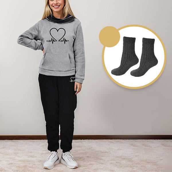 COMFORTABLE WOMEN'S TWO-PIECE TRACKSUIT - WARMFLEX™-Grey + 1 PAIR OF WARM SOCKS-S-The Livary