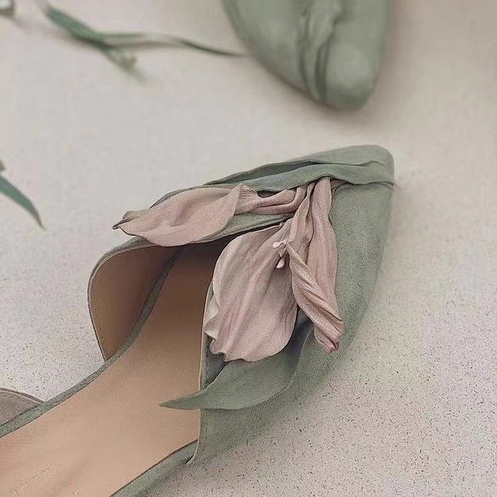 Handcrafted lace ballerinas with rose blossoms – Odette-Pink-3-The Livary