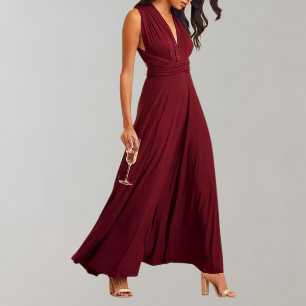 Tia - Elegant Wrap Dress for Women-Wine red-S-The Livary