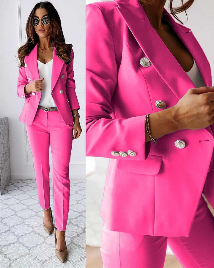 Two-piece women's suit set with blazer and trousers – Celeste-Pink-XS-The Livary