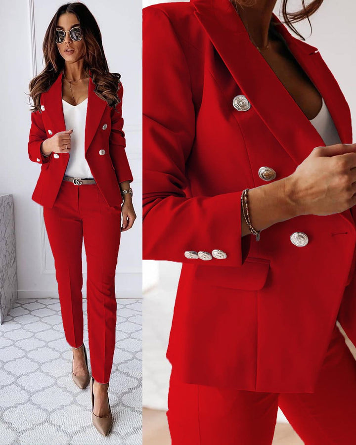 Two-piece women's suit set with blazer and trousers – Celeste-Red-XS-The Livary