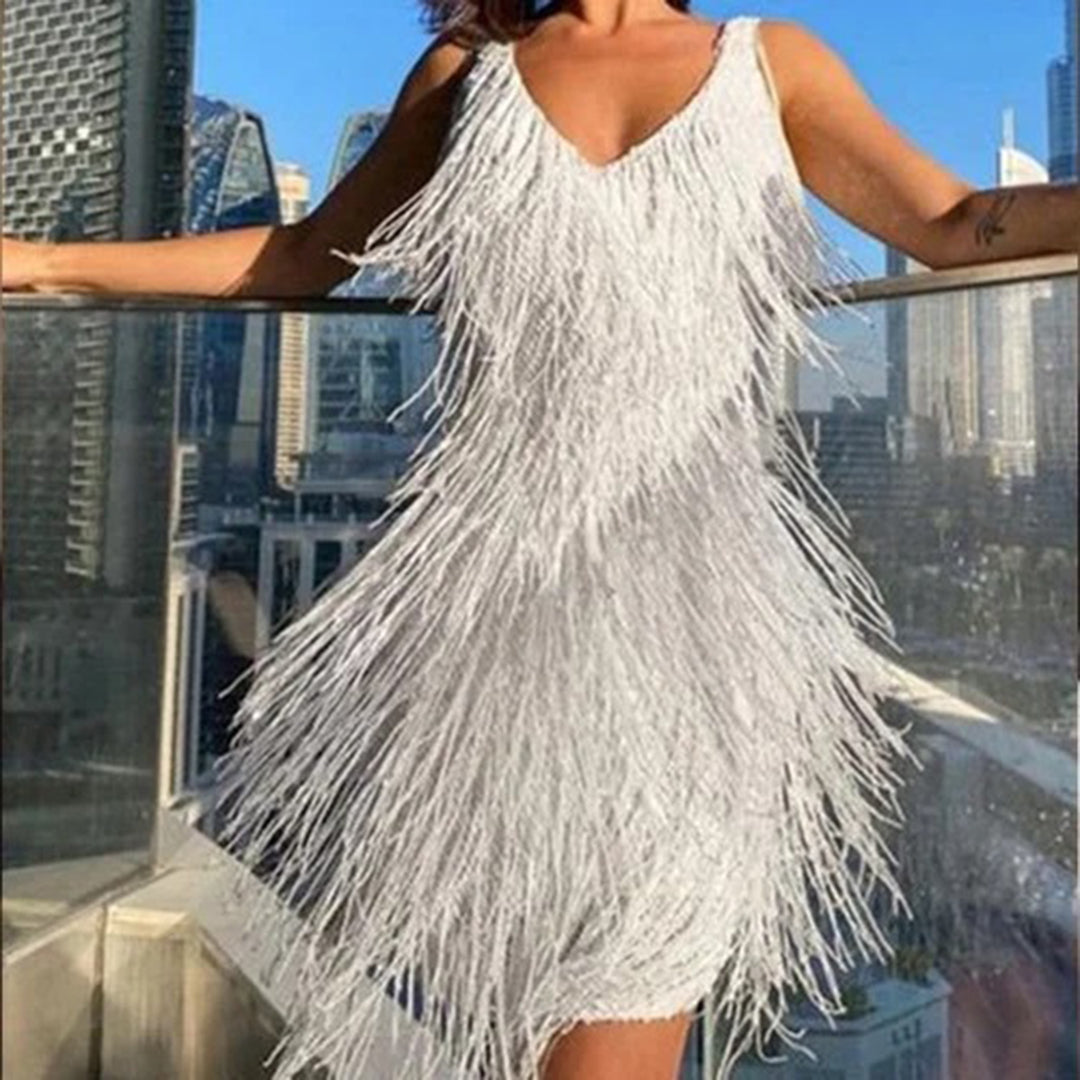 Stylish Mini Dress with Tassels - Celeste