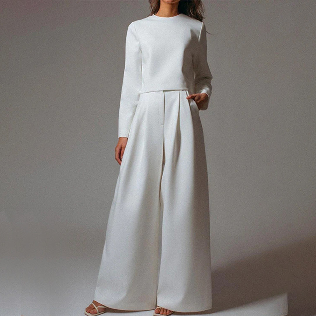Trendy Two-Piece Palazzo Set - Amara-White-S-The Livary