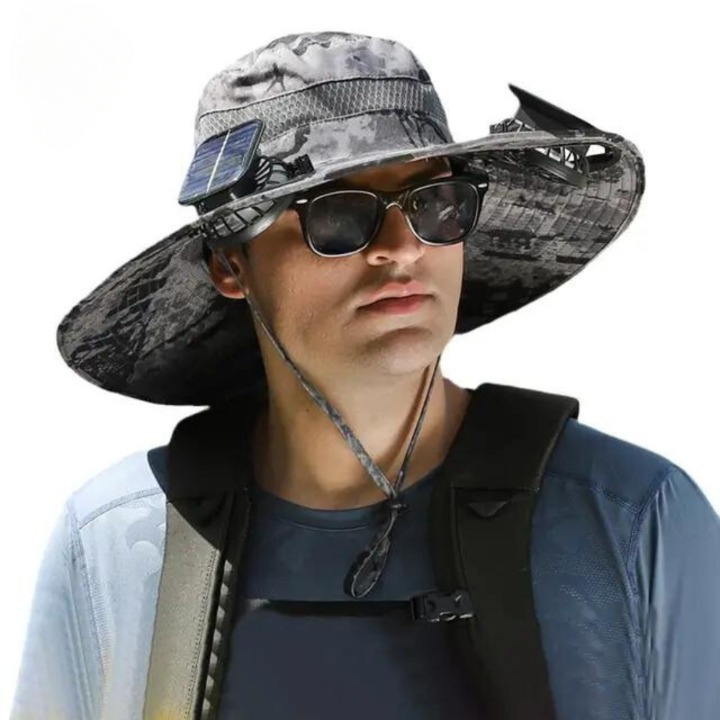 Outdoor sun hat with integrated solar fan – CoolBreeze Solar-F-The Livary