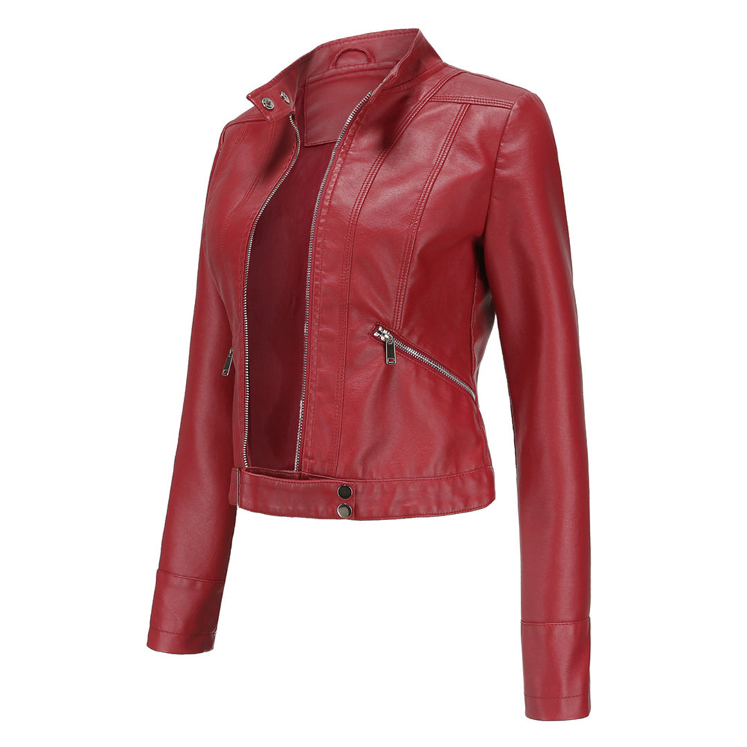 Stylish women's leather jacket in classic design – Marlene-Black-S-The Livary