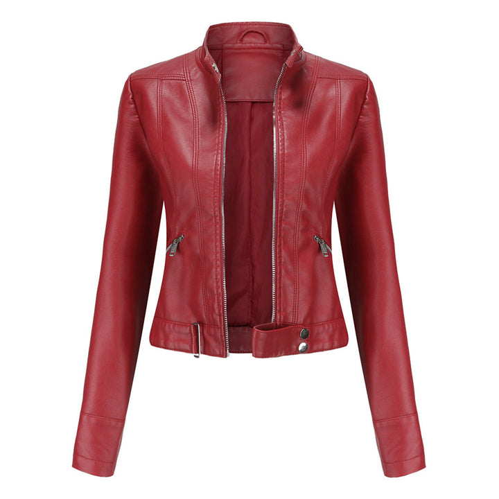 Stylish women's leather jacket in classic design – Marlene-Red-S-The Livary