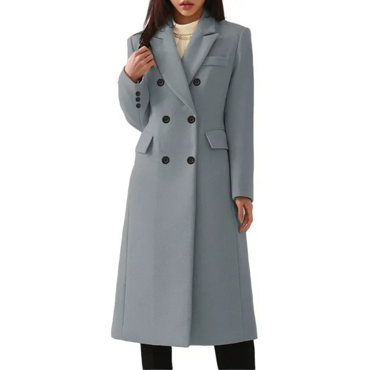 Long Wool Women's Coat with Double Collar - Elise-Grey-S-The Livary