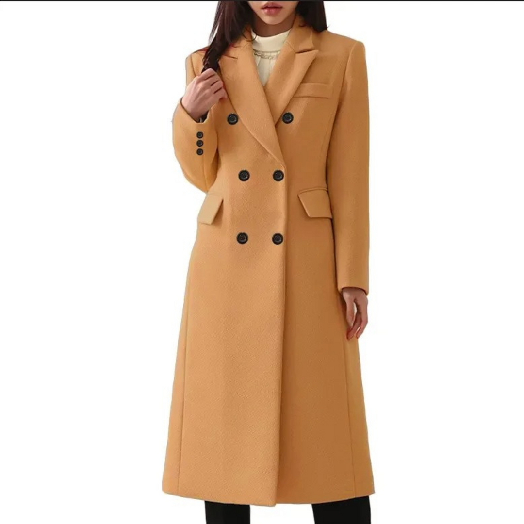 Long Wool Women's Coat with Double Collar - Elise-Brown-S-The Livary
