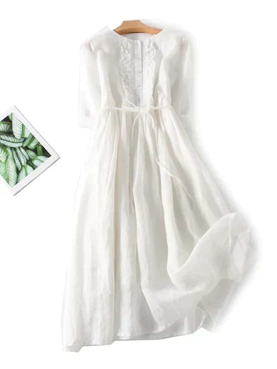 Airy linen dress with a loose fit for summer – Selina-White-M-The Livary