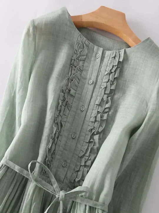 Airy linen dress with a loose fit for summer – Selina-Green-M-The Livary
