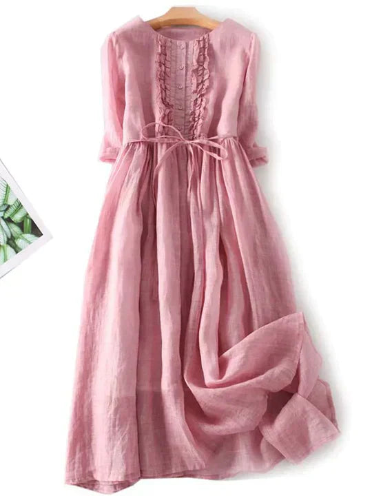 Airy linen dress with a loose fit for summer – Selina-Pink-M-The Livary