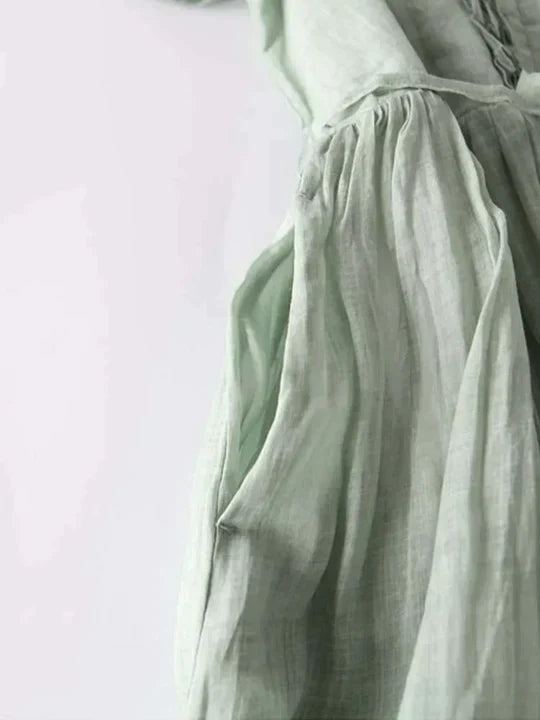 Airy linen dress with a loose fit for summer – Selina-Green-M-The Livary