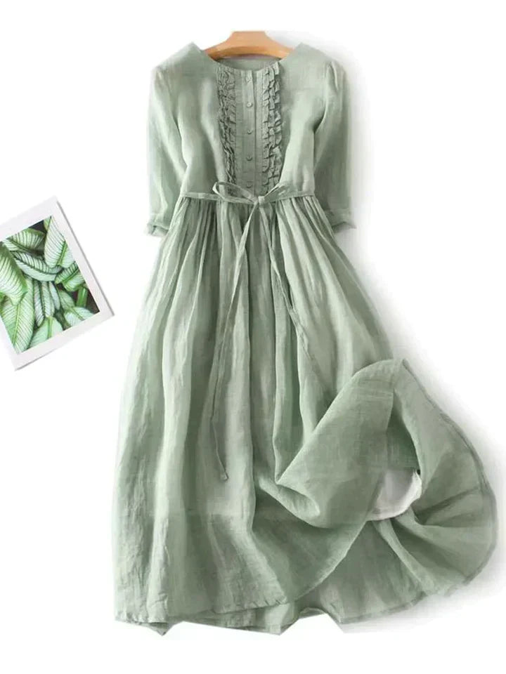 Airy linen dress with a loose fit for summer – Selina-Green-M-The Livary