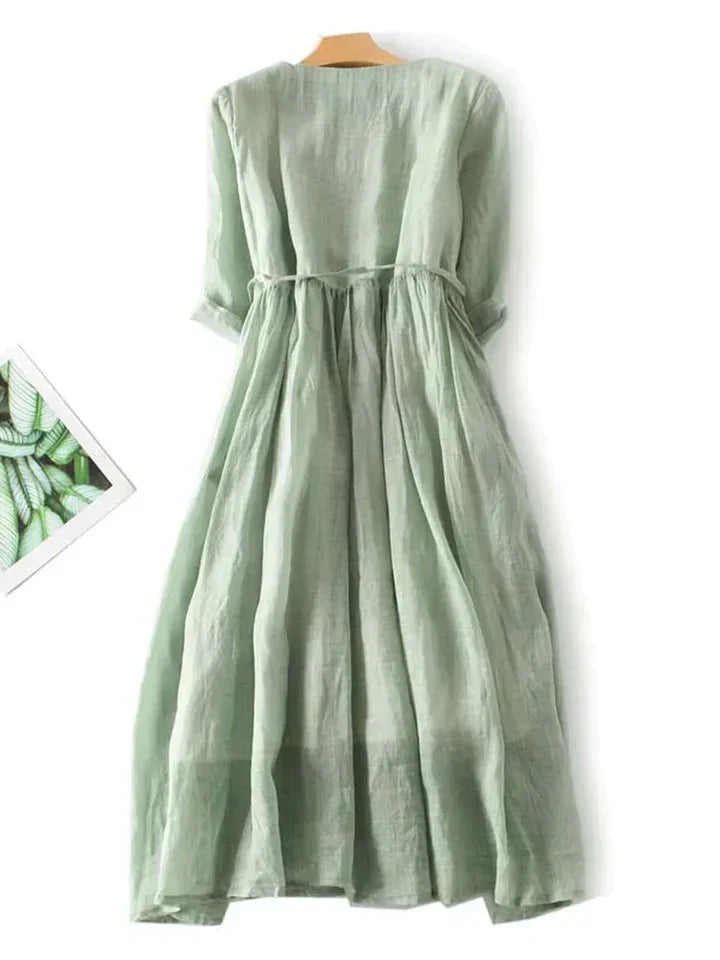 Airy linen dress with a loose fit for summer – Selina-Green-M-The Livary