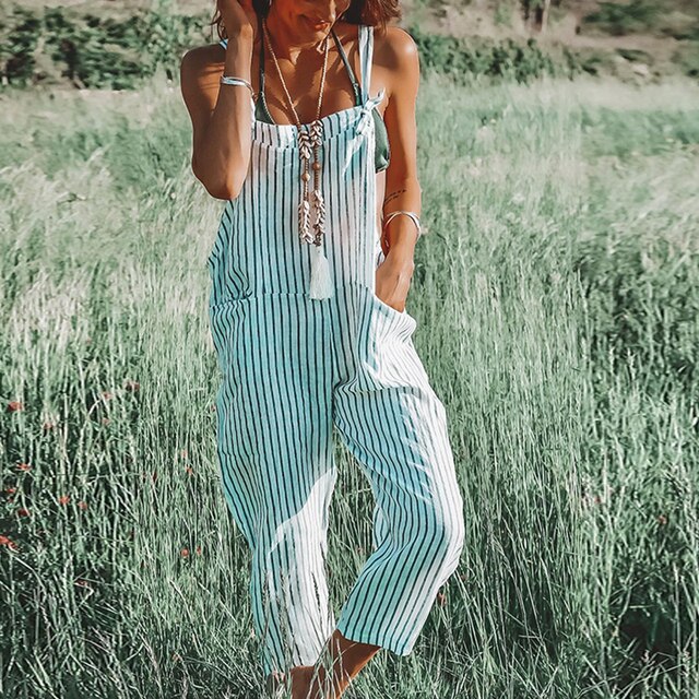 Ladies' Summer Jumpsuit with Adjustable Straps and Tapered Legs – Mireya-White-S-The Livary