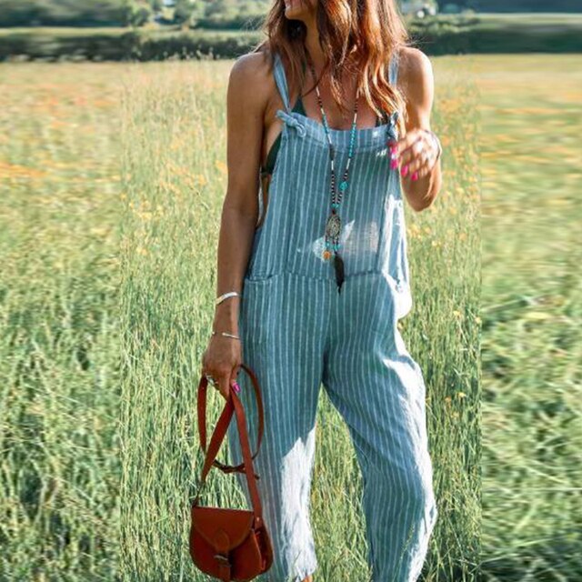 Ladies' Summer Jumpsuit with Adjustable Straps and Tapered Legs – Mireya-Light blue-S-The Livary