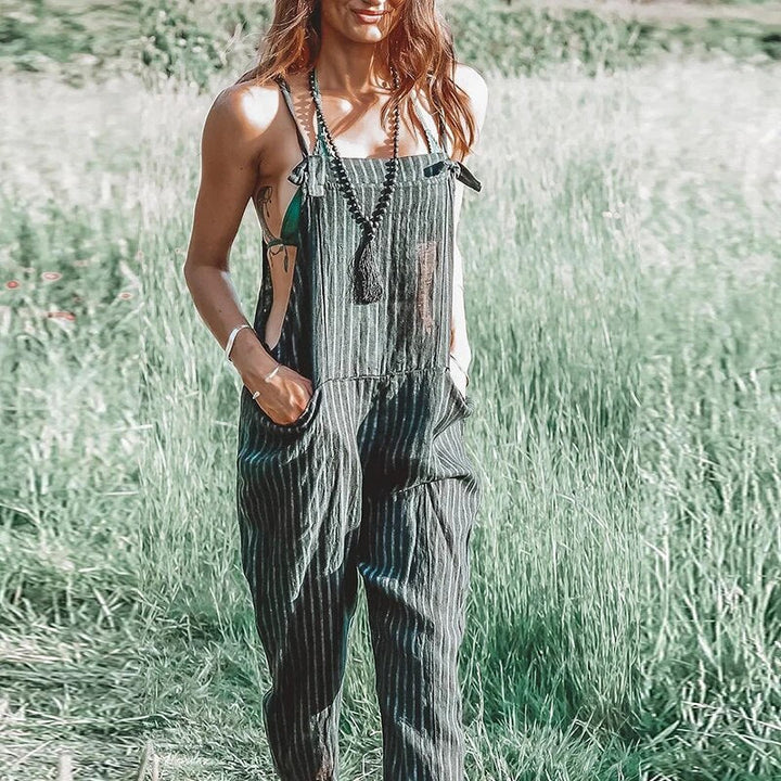 Ladies' Summer Jumpsuit with Adjustable Straps and Tapered Legs – Mireya-Dark green-S-The Livary