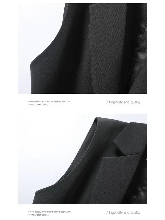 Trendy Sleeveless Blazer - Celeste-Black-S-The Livary