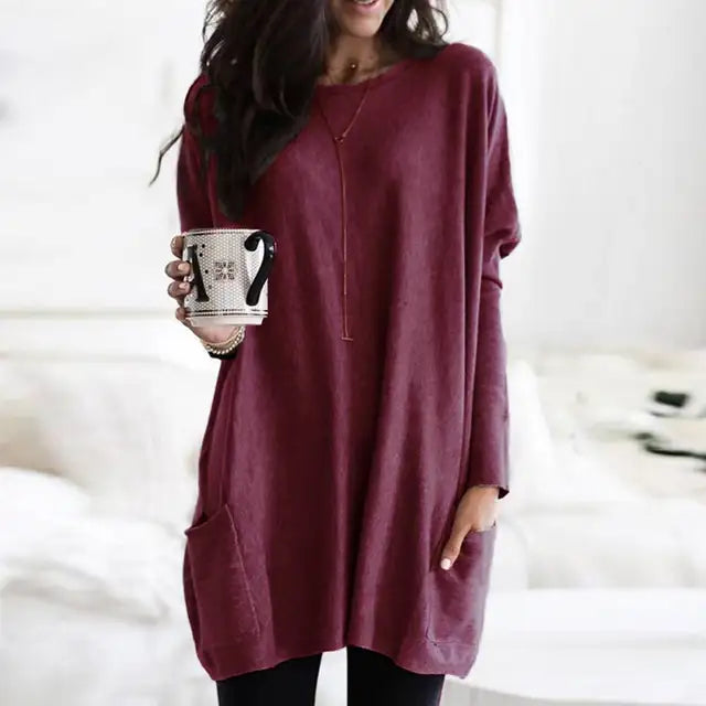 Trendy Tunic with Long Sleeves - Celina-Dark pink-S-The Livary