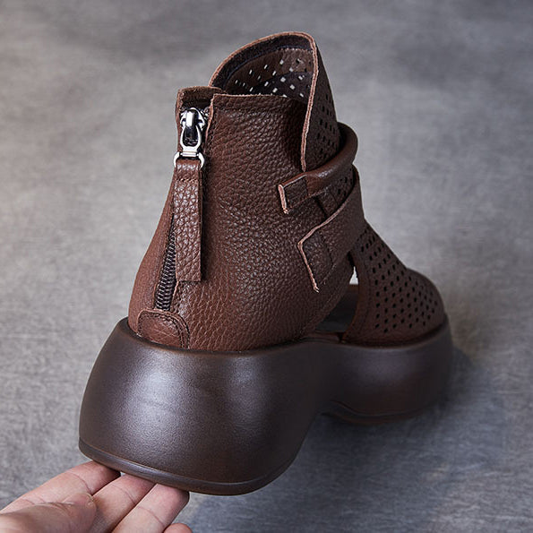 Orthopaedic leather sandals for women with shock-absorbing sole – Meike-Brown-2.5-The Livary