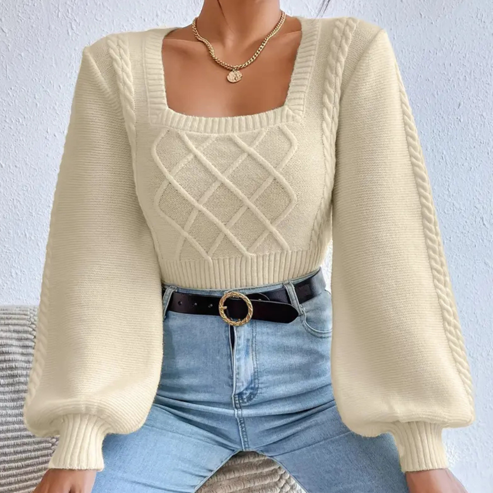 Knitted Ladies' Sweater with Square Neckline - Sienna-XS-The Livary