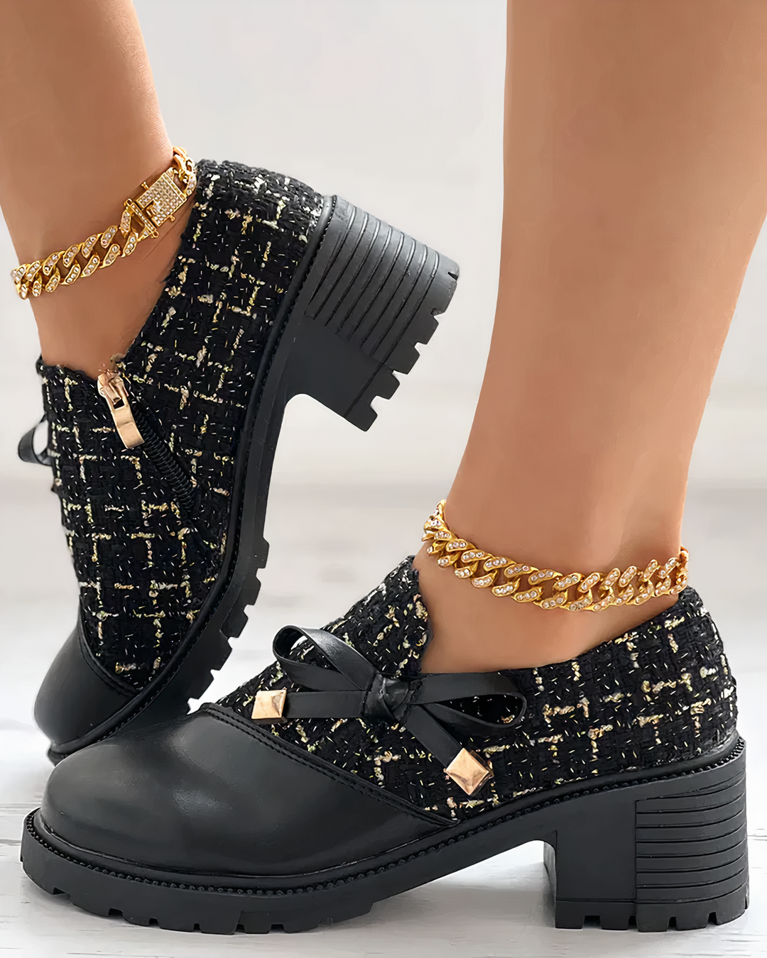 Elegant block-heeled shoes with pointed accents – Florina-Black-3-The Livary