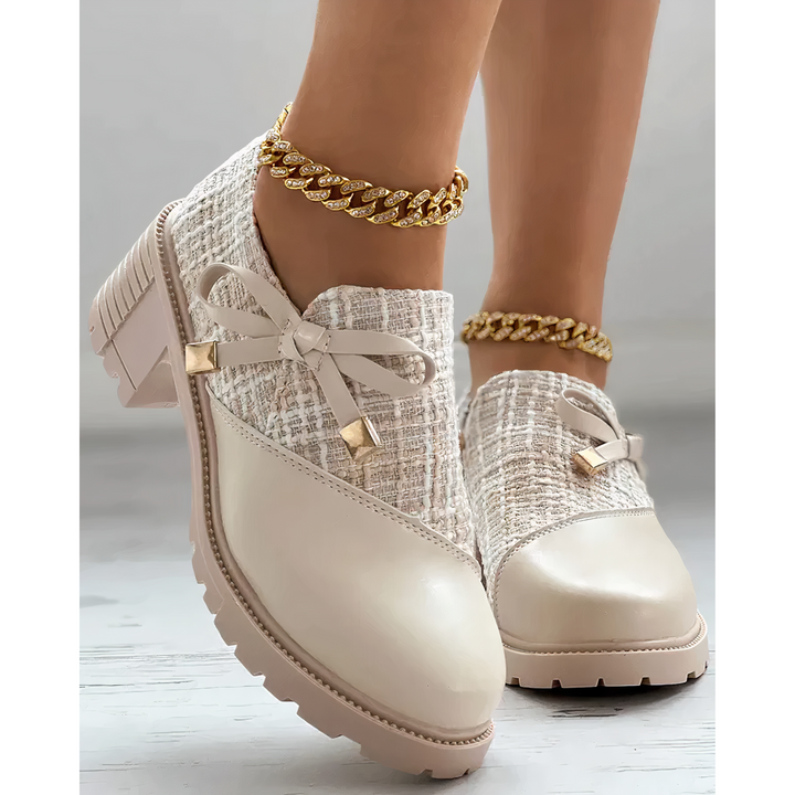 Elegant block-heeled shoes with pointed accents – Florina-Beige-3-The Livary