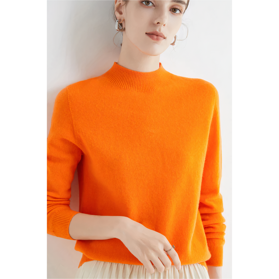 Luxury Knitted Cashmere Sweater for Women - Evelina-Orange-S-The Livary