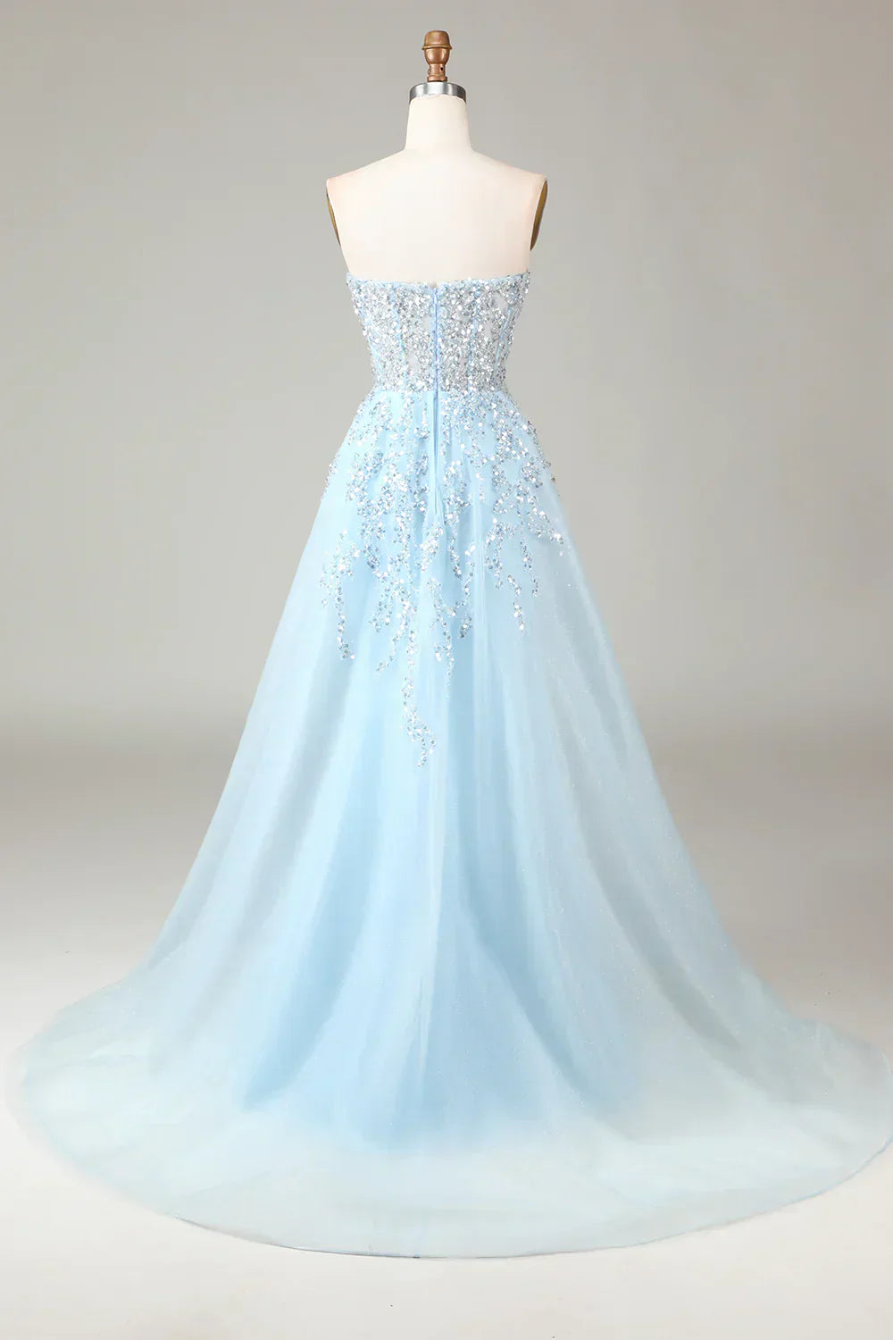 Sparkling Light Blue A-Line Corset Ball Gown with Split - Sophia-Light blue-EU32-The Livary