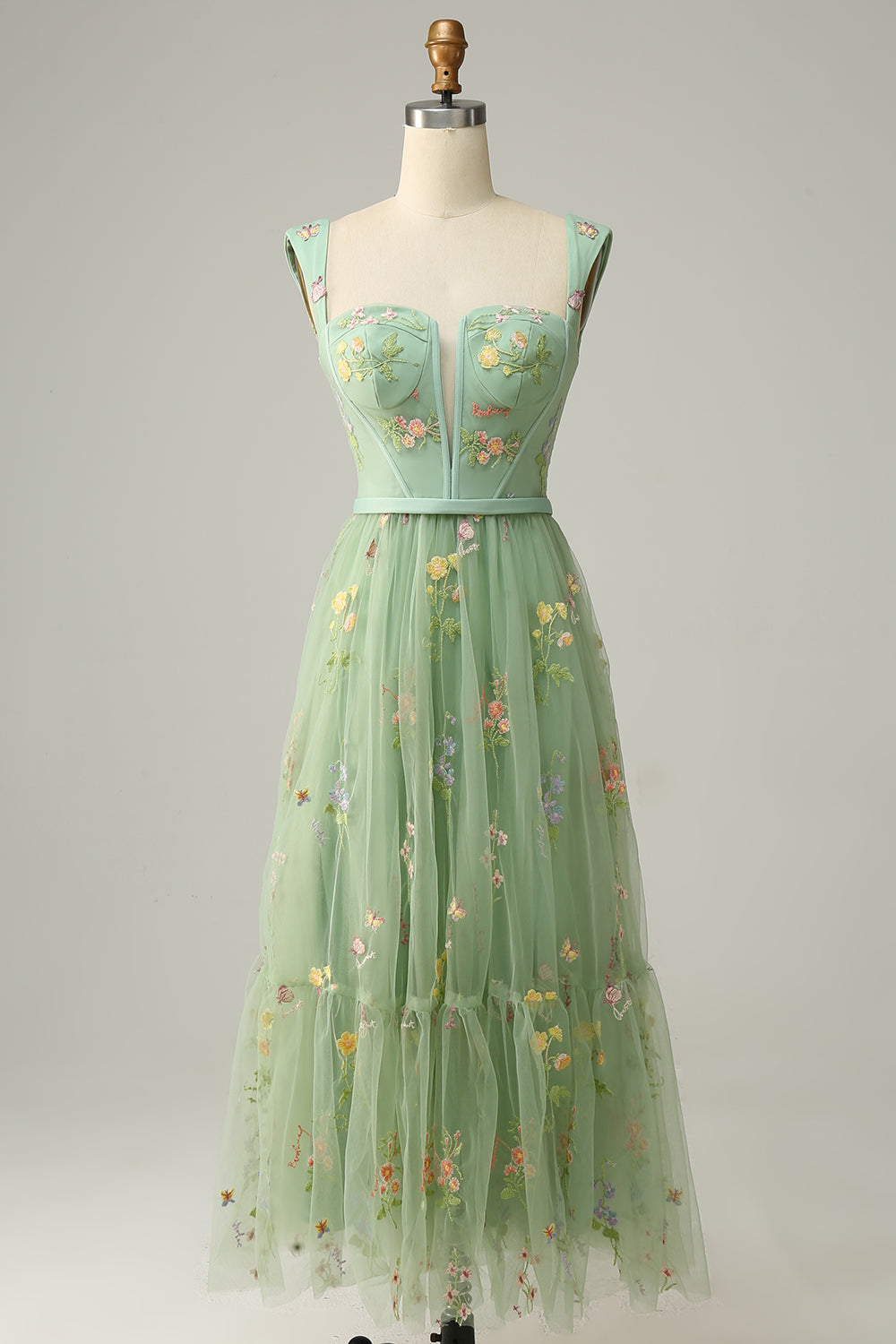 Stylish Long A-Line Ball Gown with Embroidery - Anna-Green-EU32-The Livary