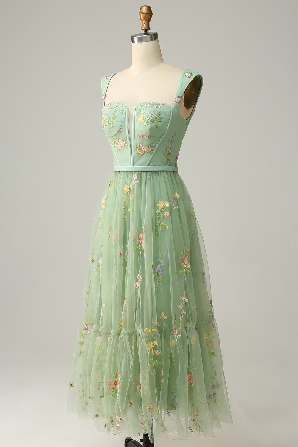 Stylish Long A-Line Ball Gown with Embroidery - Anna-Green-EU32-The Livary