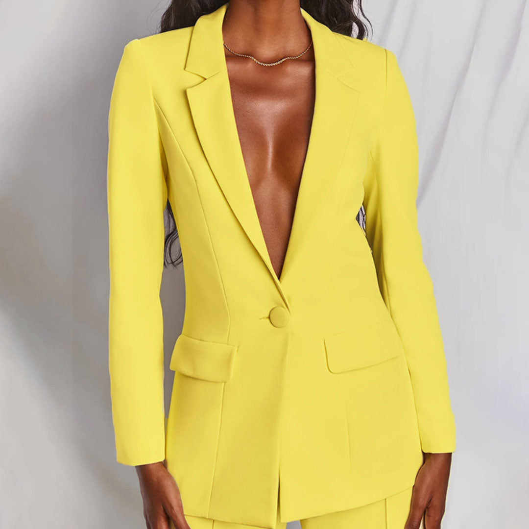 Stylish Blazer and Trouser Set - Ariane-Yellow-S-The Livary