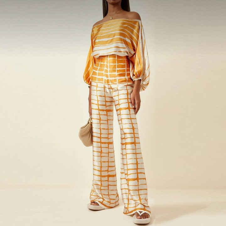Two-Piece Satin Set with Pattern – Selena-Yellow-S-The Livary