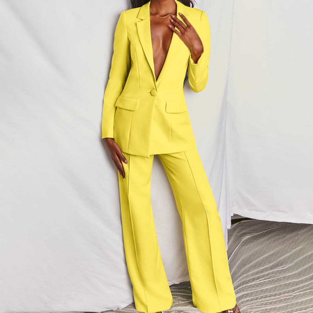 Stylish Blazer and Trouser Set - Ariane-Yellow-S-The Livary