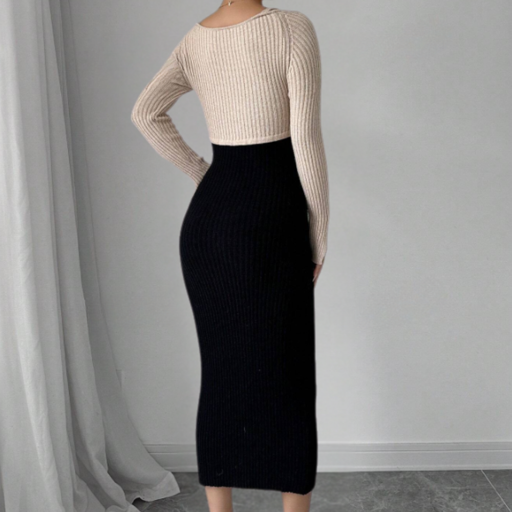 Falling Black Maxi Dress with Long Sleeves - Leona-XS-The Livary