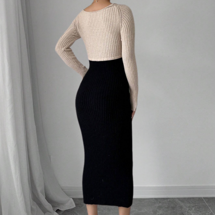 Falling Black Maxi Dress with Long Sleeves - Leona-XS-The Livary