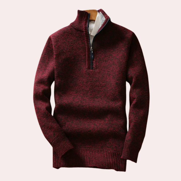 Shizley - Men's Sweater with High Neck and Zip Closure-Dark red-S-The Livary