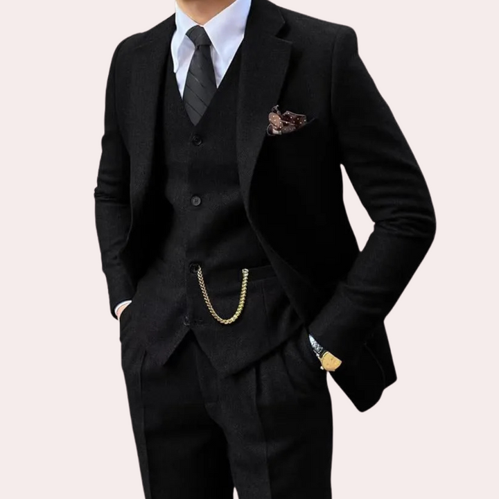 Business Stylish Three-Piece Suit for Men - Dorian-Black-S-The Livary