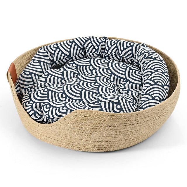 Handmade Comfortable Bed for Cats - LuxeSnooze-Basket + luxury black cot-S-The Livary