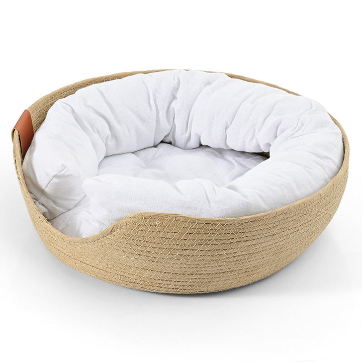 Handmade Comfortable Bed for Cats - LuxeSnooze-Basket + luxury white bed-S-The Livary